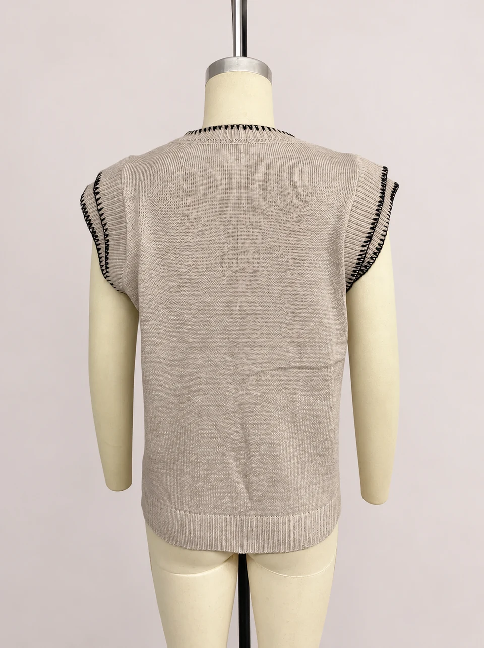 Estelle Contrast Knit Top — Khaki — Product back