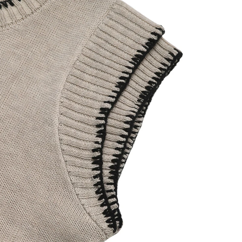 Estelle Contrast Knit Top — Khaki — Shoulder detail