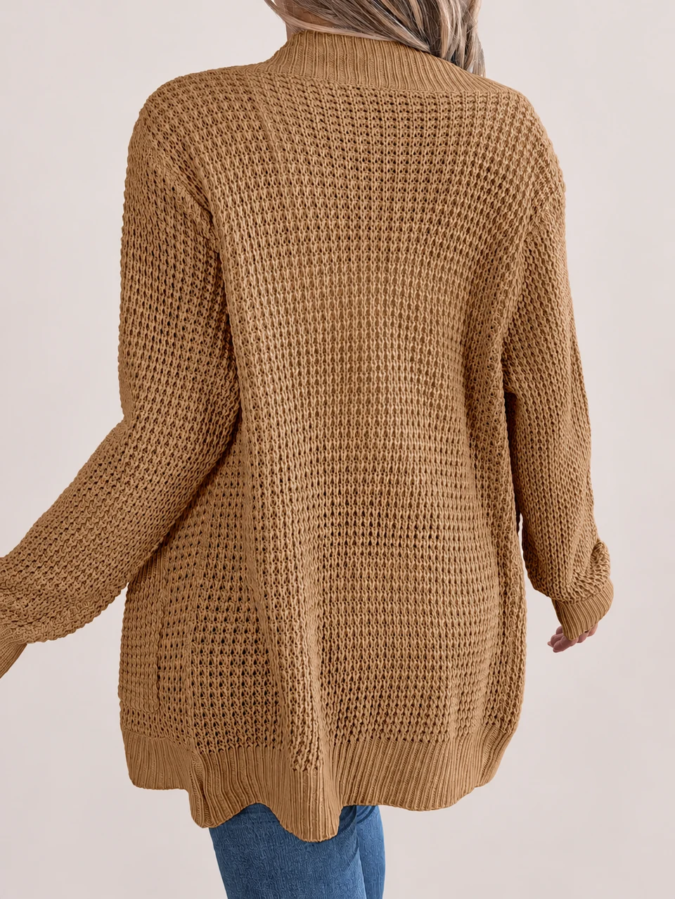 Manon Pocket Cardigan — Khaki — Worn back