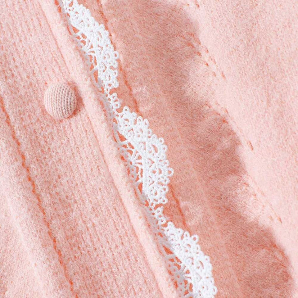 Cleo Lace-Trim Cardigan — Pink — Button lace detail
