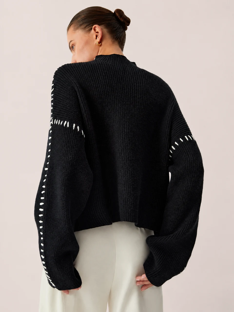 Sylvie Mock-Neck Sweater — Black — Back