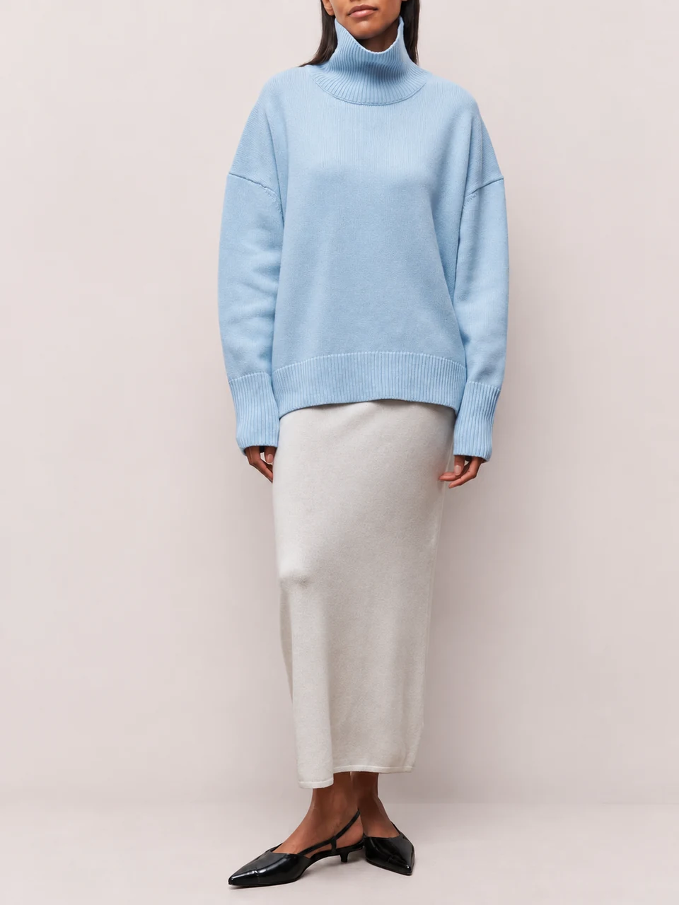 Cleo Turtleneck Sweater — Blue — Standing front