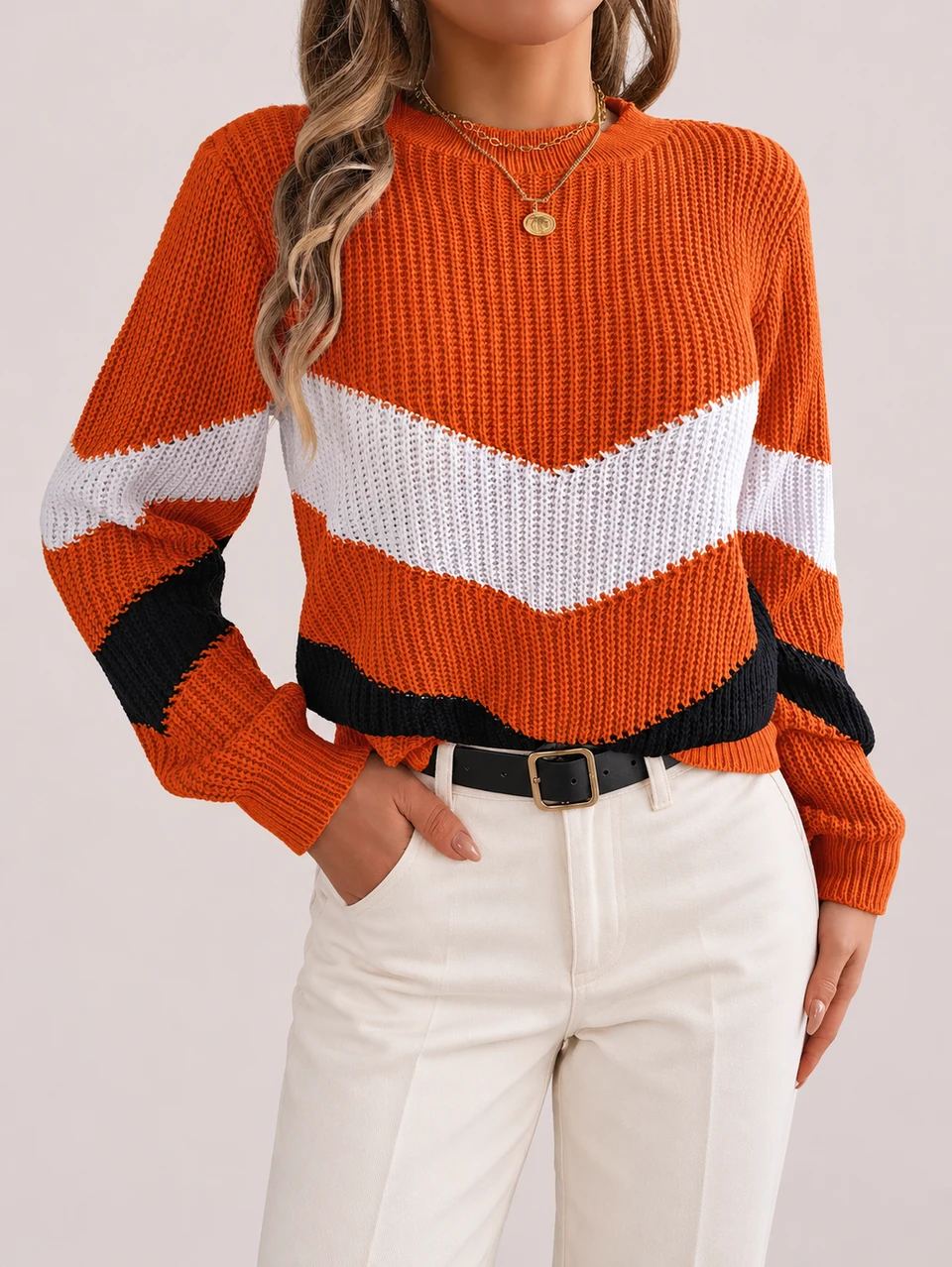 Laure Chevron Sweater — Orange — Product photograph