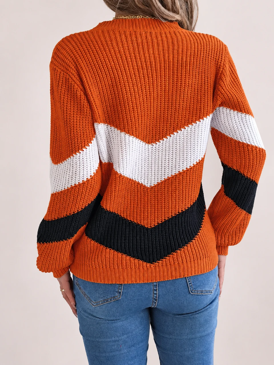 Laure Chevron Sweater — Orange — Back
