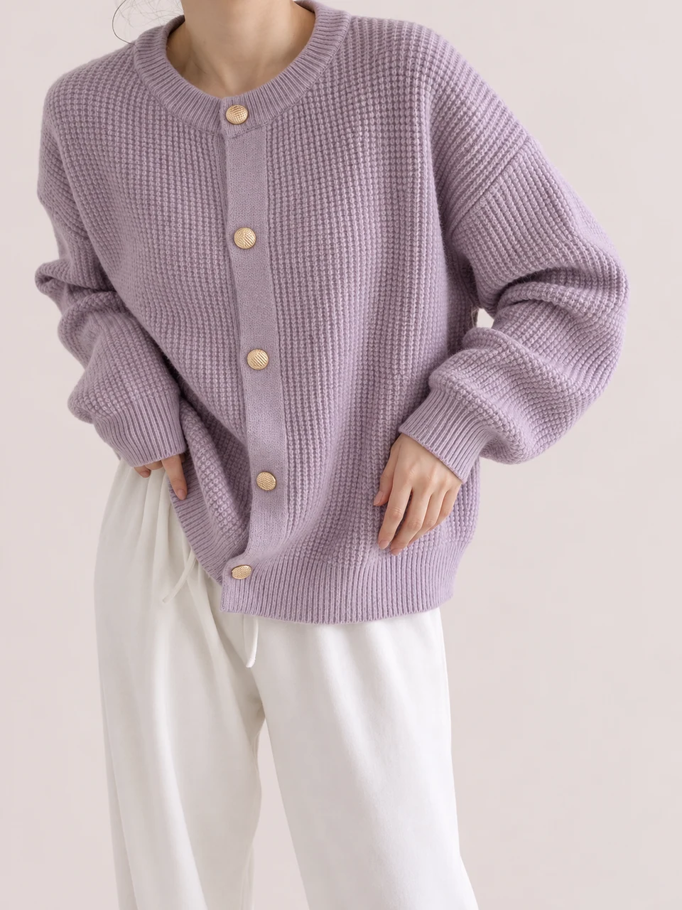 Manon Button Cardigan — Purple — Product photograph