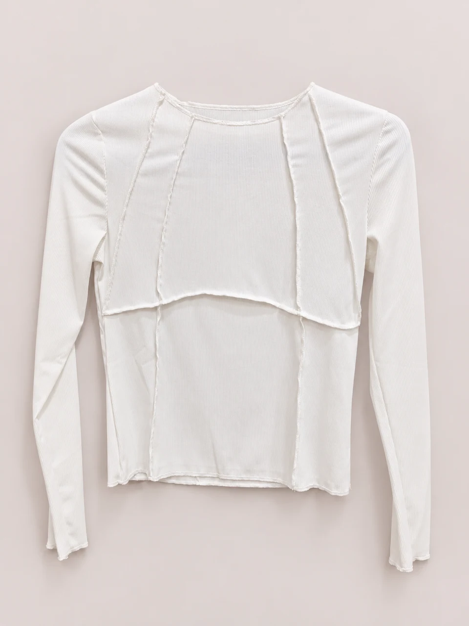 Camille Ribbed Long-Sleeve Top — White — Product photograph