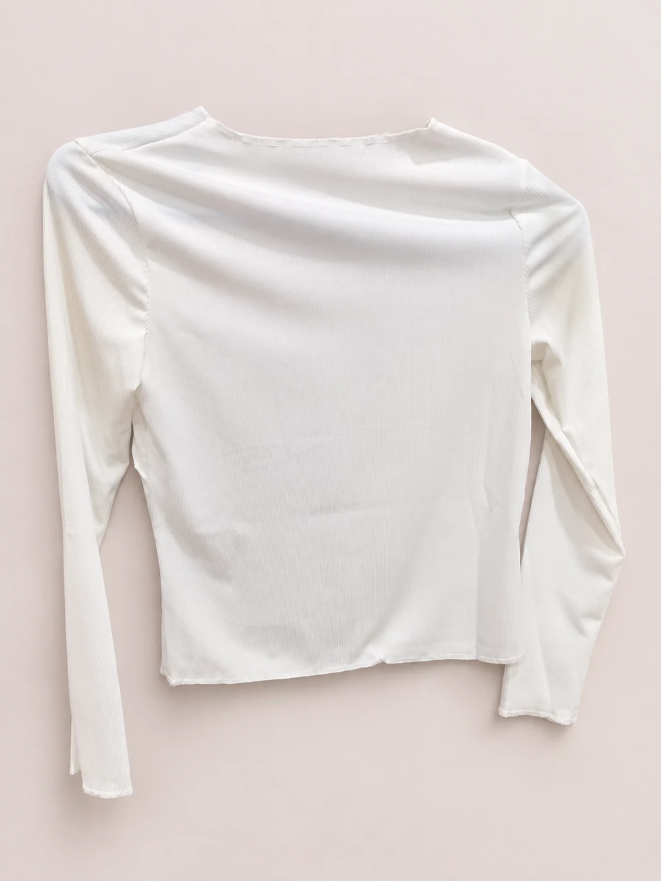 Camille Ribbed Long-Sleeve Top — White — Product back