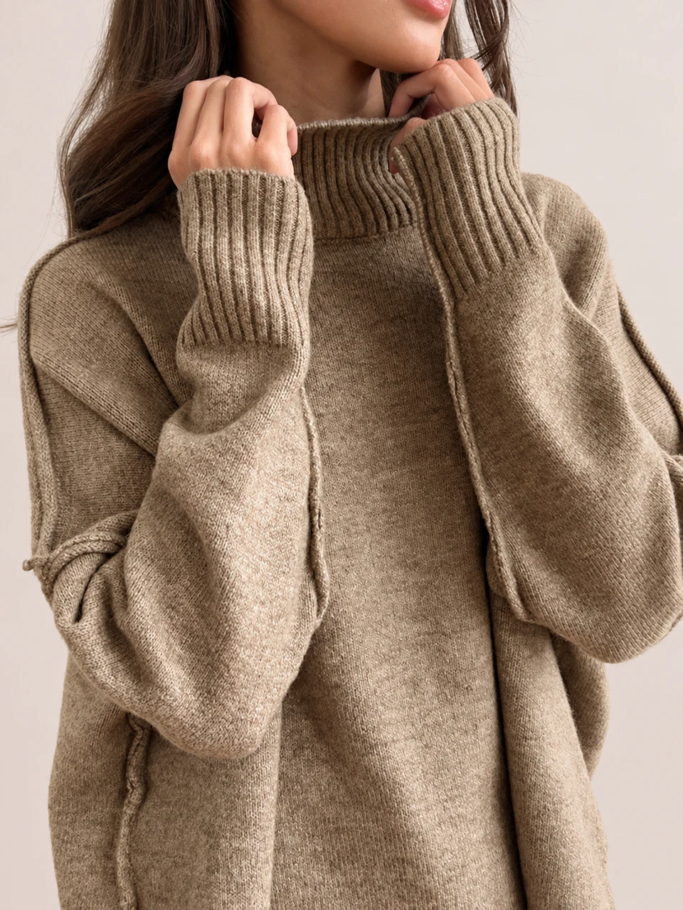Ines Knit Pants Set — Camel — Collar cuff detail