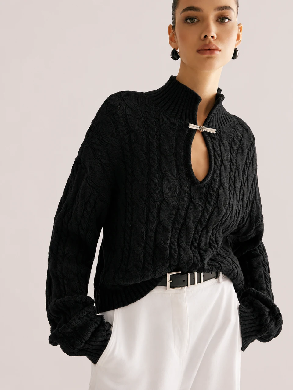Laure Keyhole Knit Top — Black — Product photograph
