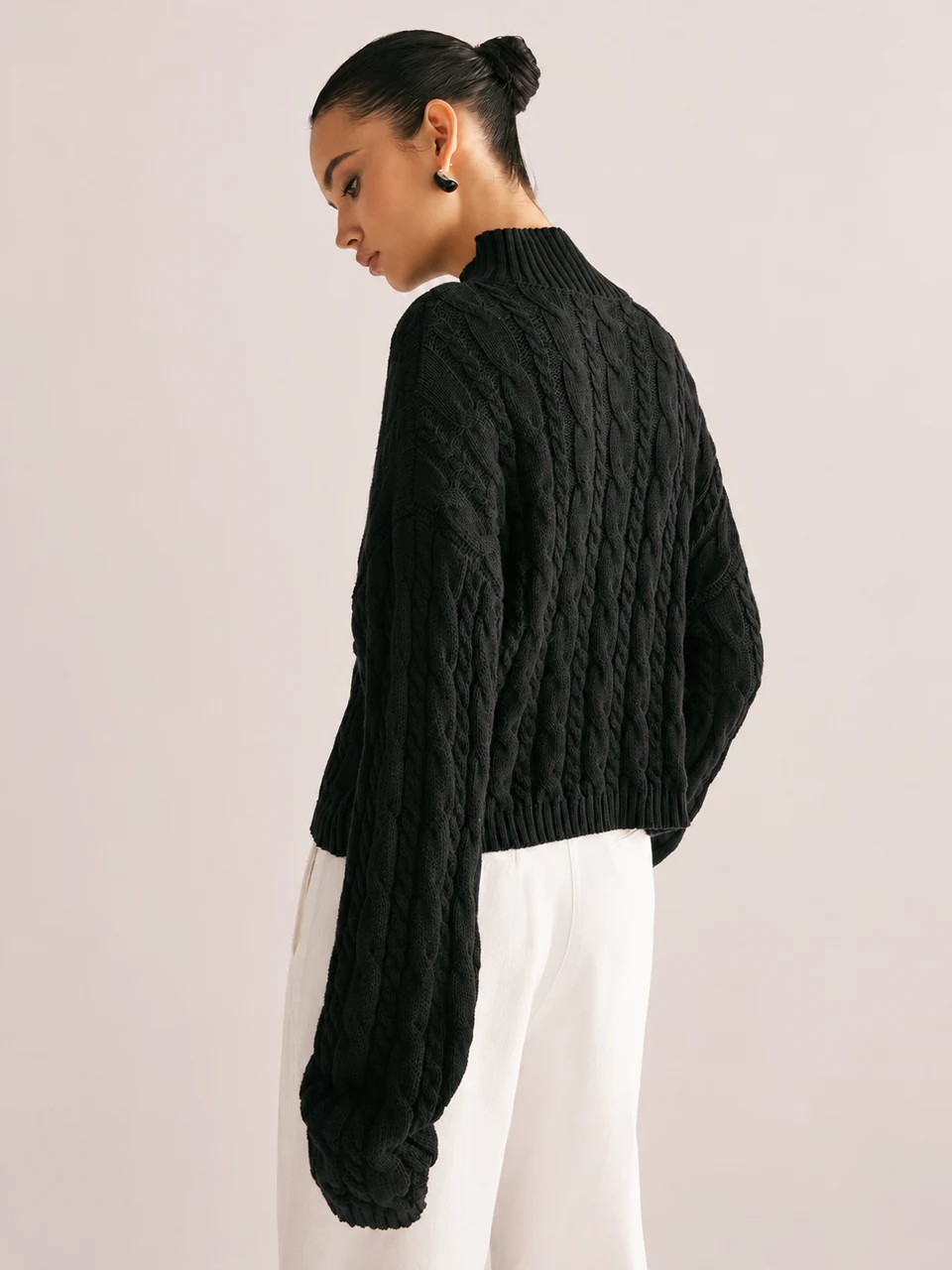 Laure Keyhole Knit Top — Black — Back