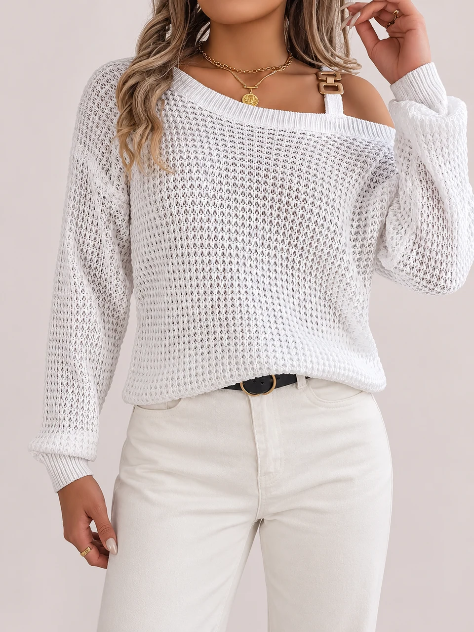Manon Buckle Sweater — White — Product photograph