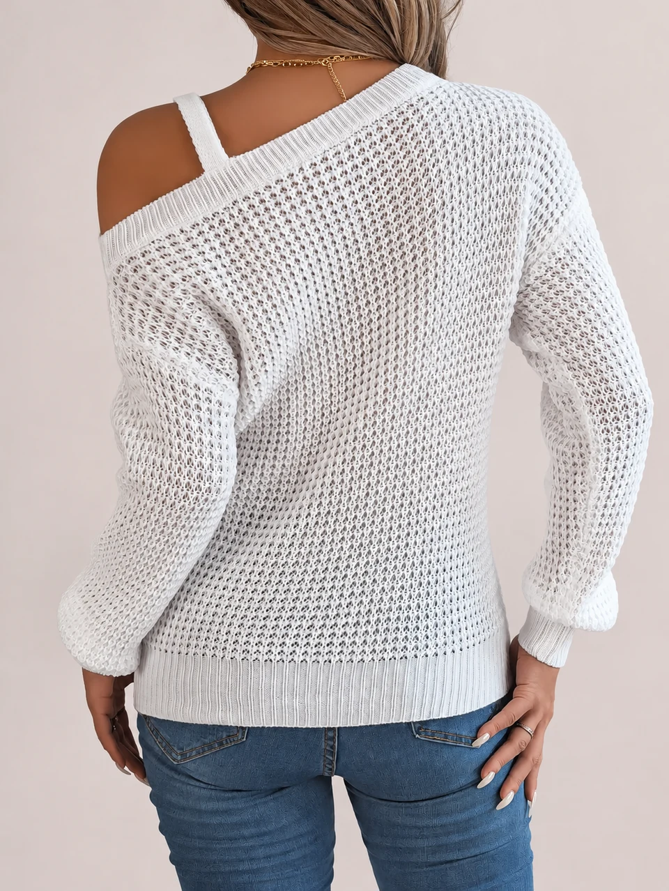 Manon Buckle Sweater — White — Back