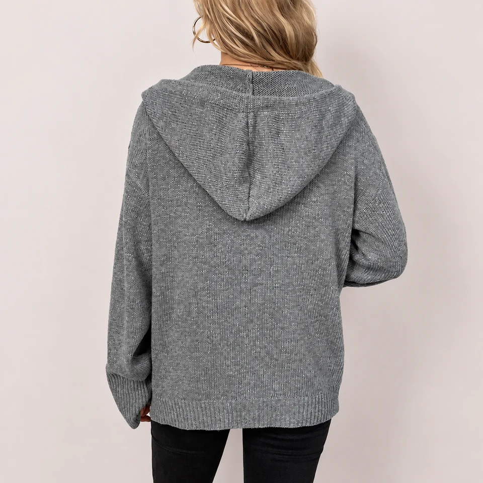Noelle Hooded Cardigan — Gray — Back