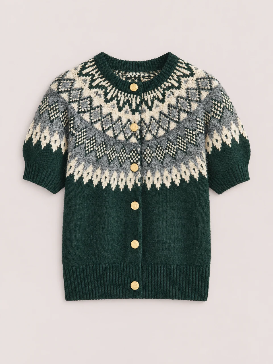 Rosalie Fair Isle Cardigan — Green — Product photograph