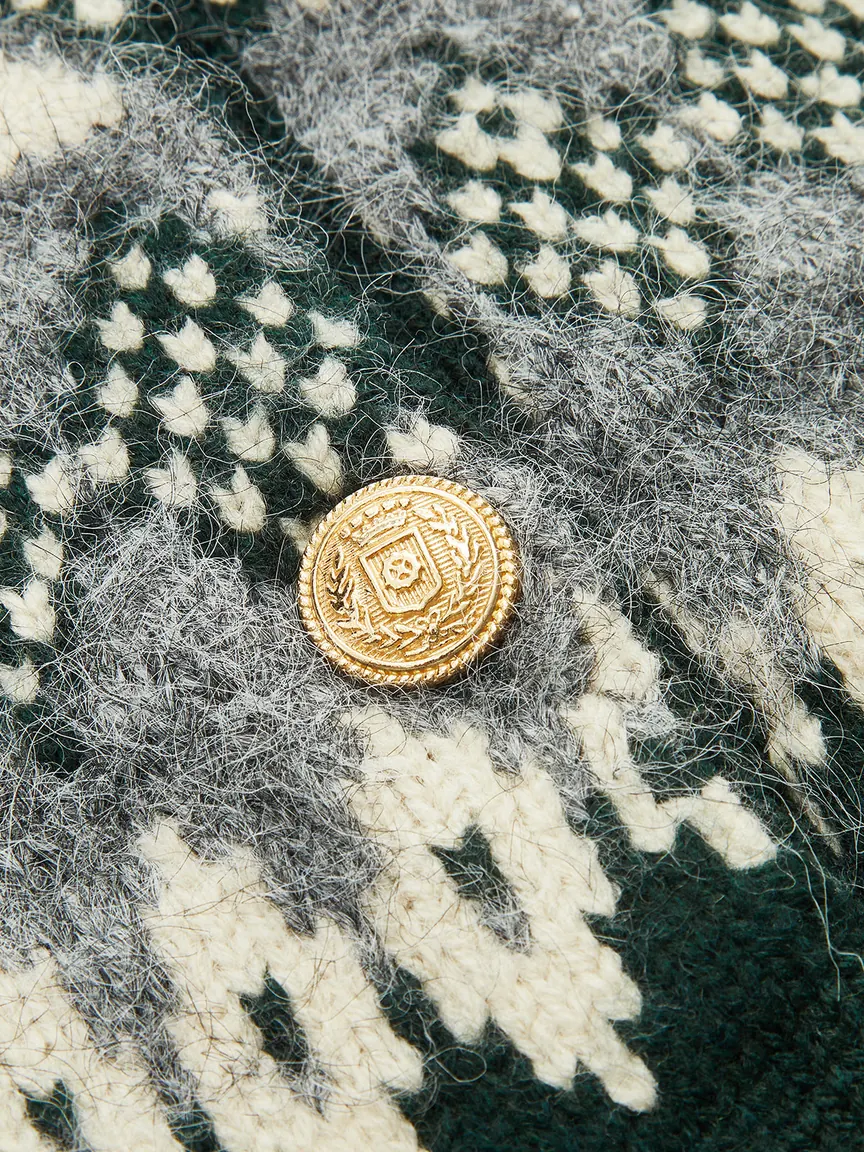 Rosalie Fair Isle Cardigan — Green — Button knit detail