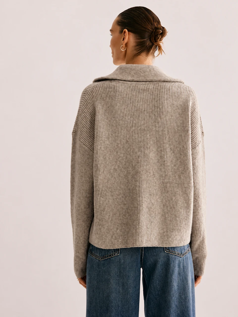 Ines Zip Sweater Set — Khaki — Sweater component back