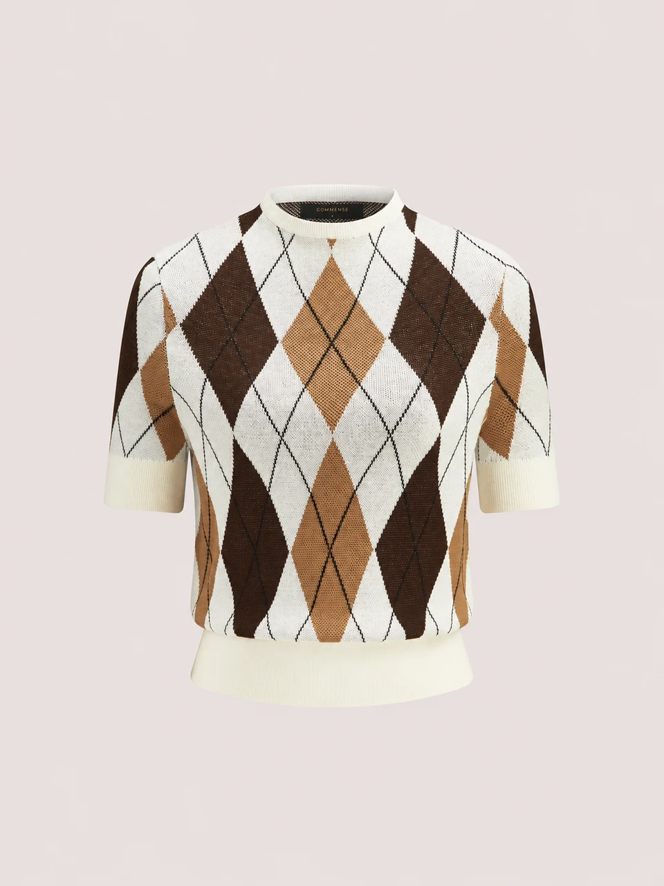Laure Argyle Knit Sweater — Brown — Product front