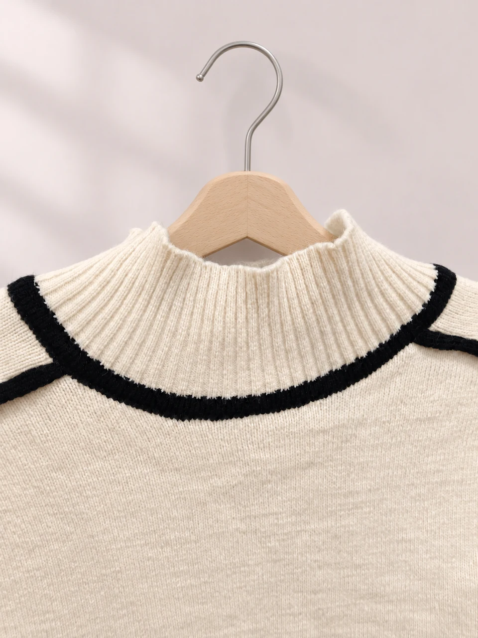 Sylvie Mock-Neck Knit Top — Cream — Ribbed neckline detail