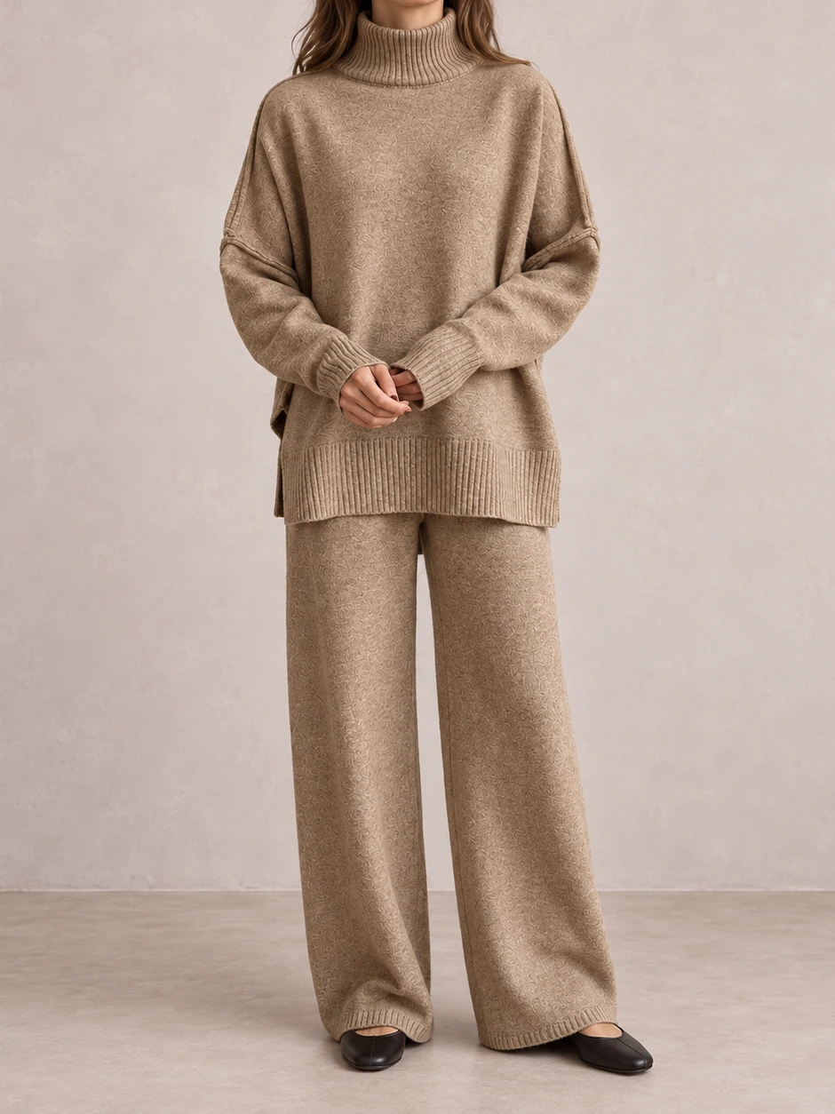 Ines Knit Pants Set — Camel — Product photograph