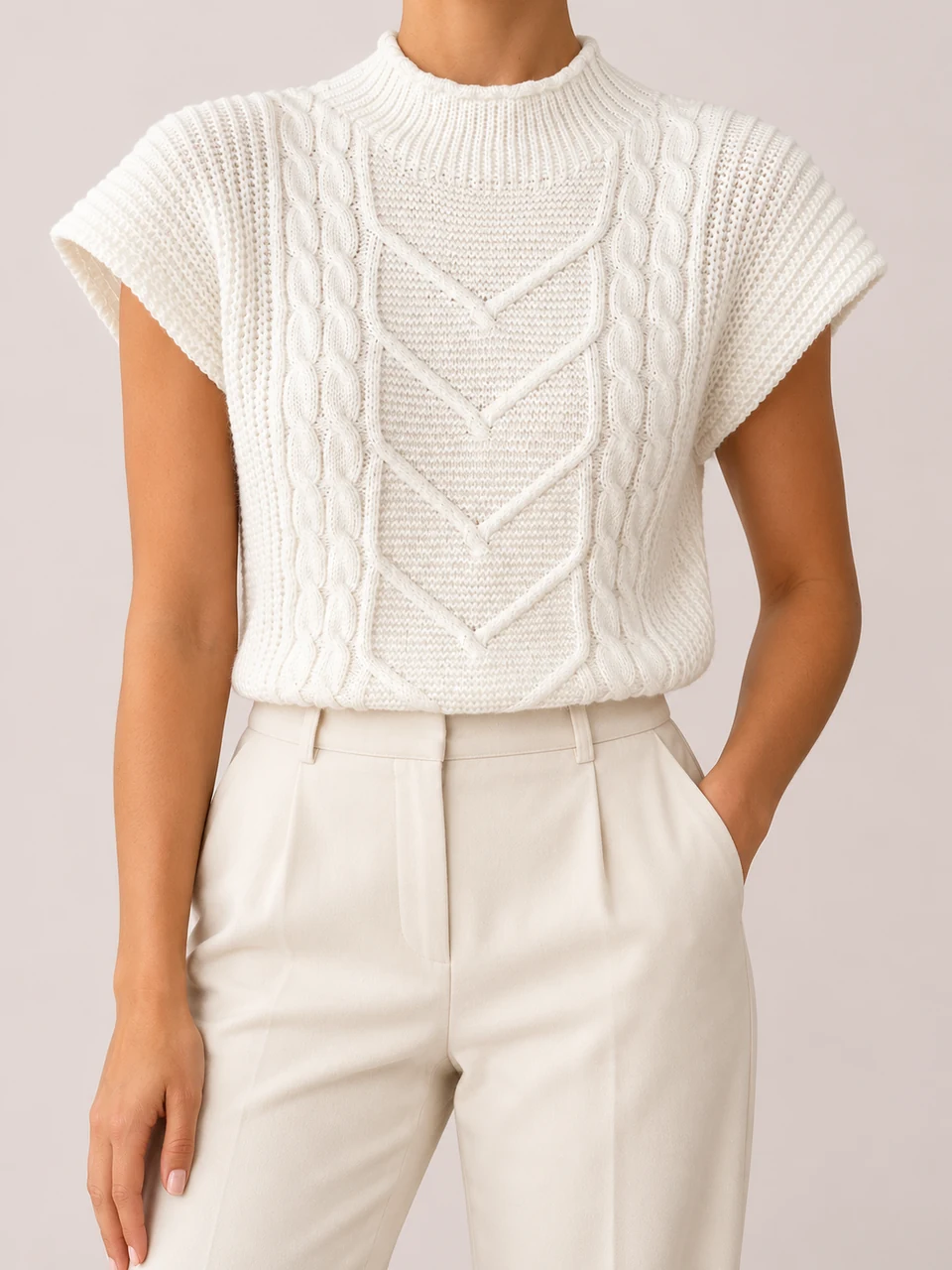 Cleo Cap-Sleeve Sweater Vest — White — Product photograph