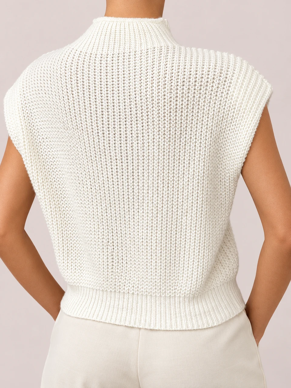 Cleo Cap-Sleeve Sweater Vest — White — Worn back