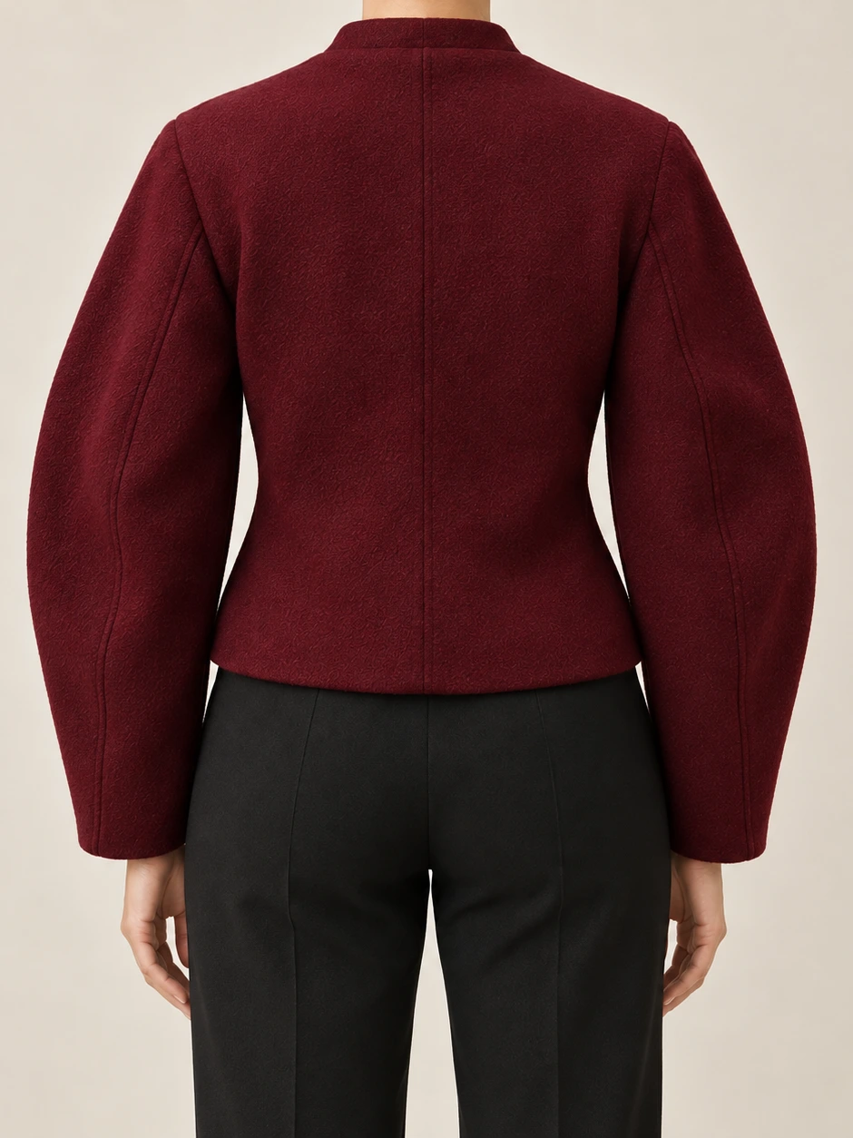 Rosalie Button Jacket — Wine Red — Back view