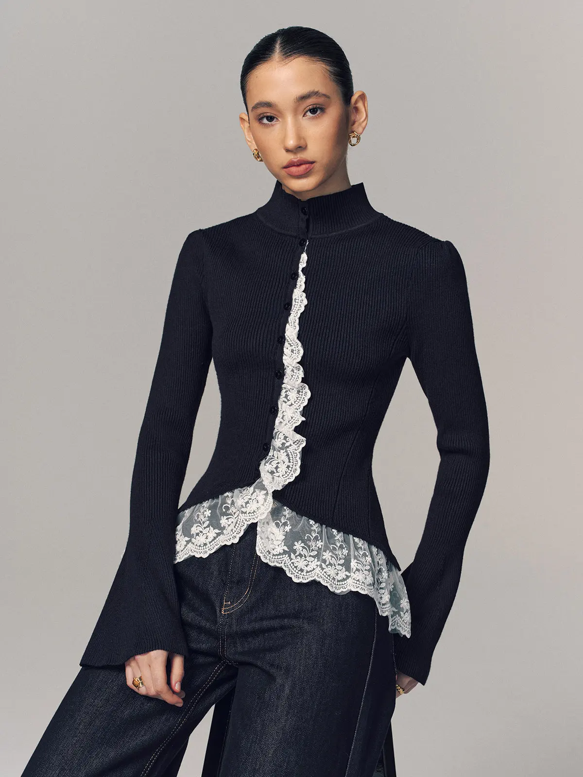 Cleo Lace-Trim Cardigan — photo 4