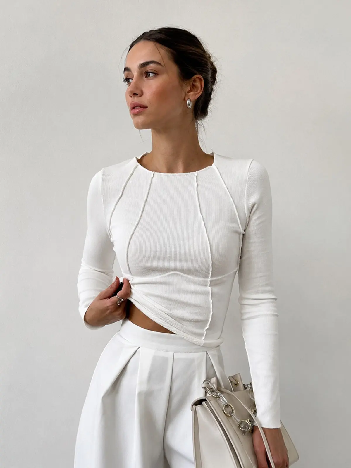Camille Piped Long-Sleeve Top